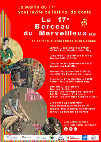 Le 17e, Berceau du Merveilleux 5ᵉ édition de spectacles de conte, de bibliothèques éphémères, salon du livre de conte ! Le 17e, Berceau du Merveilleux 5ᵉ édition de spectacles de conte, de bibliothèques éphémères, salon du livre de conte !